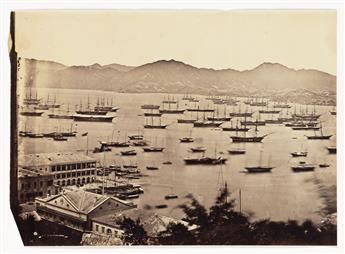 FELICE BEATO (1832-1909) Panorama in five parts of Hong Kong, showing the Fleet for North China Expedition.